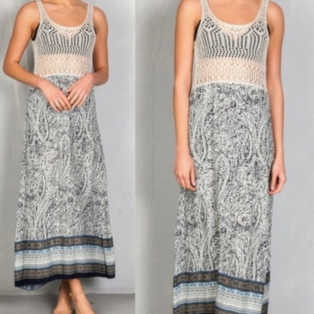 Elegant Blue and White Maxi Dress